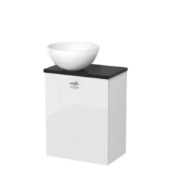 Toiletmeubel Met Waskom Mineraalmarmer Modulo Hoogglans Wit Lamel 41 Cm Mat Zwart Blad