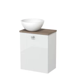 Toiletmeubel Met Waskom Mineraalmarmer Modulo Hoogglans Wit Lamel 41 Cm Middenbruin Eiken Blad