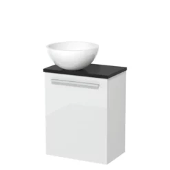 Toiletmeubel Met Waskom Mineraalmarmer Modulo Hoogglans Wit Vlak 41 Cm Mat Zwart Blad