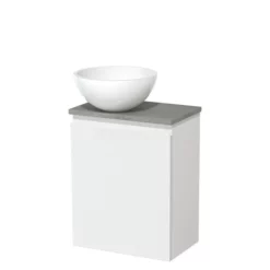 Toiletmeubel Met Waskom Mineraalmarmer Modulo Mat Wit Greeploos 41 Cm Grijs Eiken Blad