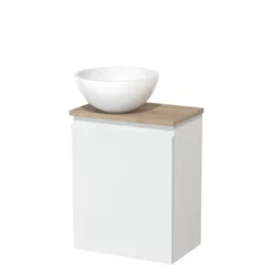 Toiletmeubel Met Waskom Mineraalmarmer Modulo Mat Wit Greeploos 41 Cm Lichtbruin Eiken Blad