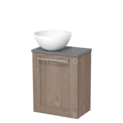 Toiletmeubel Met Waskom Mineraalmarmer Modulo Middenbruin Eiken Kader 41 Cm Middengrijs Blad