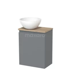 Toiletmeubel Met Waskom Mineraalmarmer Modulo Middengrijs Greeploos 41 Cm Lichtbruin Eiken Blad