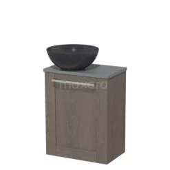 Toiletmeubel Met Waskom Quartz Modulo Donkerbruin Eiken Kader 41 Cm Middengrijs Blad