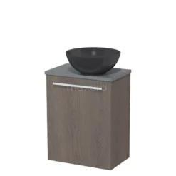 Toiletmeubel Met Waskom Quartz Modulo Donkerbruin Eiken Vlak 41 Cm Middengrijs Blad -Badkamer Verkoopwinkel toiletmeubel met waskom quartz modulo donkerbruin eiken vlak 41 cm middengrijs blad tmk10 02347 1