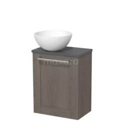 Toiletmeubel Met Waskom Solid Surface Modulo Donkerbruin Eiken Kader 41 Cm Donkergrijs Blad