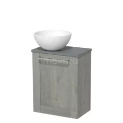Toiletmeubel Met Waskom Solid Surface Modulo Grijs Eiken Kader 41 Cm Middengrijs Blad
