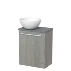 Toiletmeubel Met Waskom Solid Surface Modulo Grijs Eiken Vlak 41 Cm Middengrijs Blad