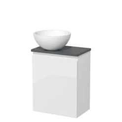 Toiletmeubel Met Waskom Solid Surface Modulo Hoogglans Wit Greeploos 41 Cm Donkergrijs Blad