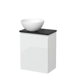 Toiletmeubel Met Waskom Solid Surface Modulo Hoogglans Wit Greeploos 41 Cm Mat Zwart Blad