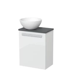 Toiletmeubel Met Waskom Solid Surface Modulo Hoogglans Wit Vlak 41 Cm Donkergrijs Blad