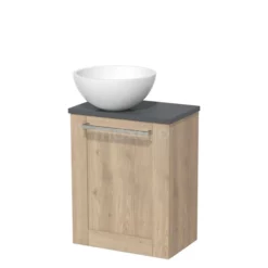 Toiletmeubel Met Waskom Solid Surface Modulo Lichtbruin Eiken Kader 41 Cm Donkergrijs Blad