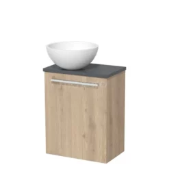 Toiletmeubel Met Waskom Solid Surface Modulo Lichtbruin Eiken Vlak 41 Cm Donkergrijs Blad