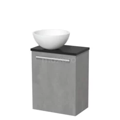 Toiletmeubel Met Waskom Solid Surface Modulo Lichtgrijs Beton Vlak 41 Cm Mat Zwart Blad