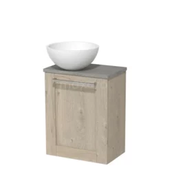 Toiletmeubel Met Waskom Solid Surface Modulo Lichtgrijs Eiken Kader 41 Cm Grijs Eiken Blad