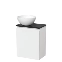 Toiletmeubel Met Waskom Solid Surface Modulo Mat Wit Greeploos 41 Cm Mat Zwart Blad
