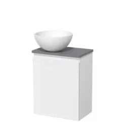 Toiletmeubel Met Waskom Solid Surface Modulo Mat Wit Greeploos 41 Cm Middengrijs Blad