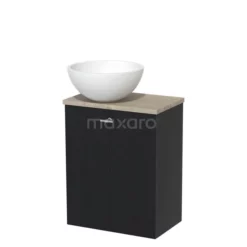 Toiletmeubel Met Waskom Solid Surface Modulo Mat Zwart Lamel 41 Cm Lichtgrijs Eiken Blad