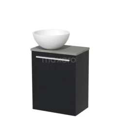 Toiletmeubel Met Waskom Solid Surface Modulo Mat Zwart Vlak 41 Cm Grijs Eiken Blad