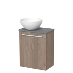 Toiletmeubel Met Waskom Solid Surface Modulo Middenbruin Eiken Vlak 41 Cm Middengrijs Blad